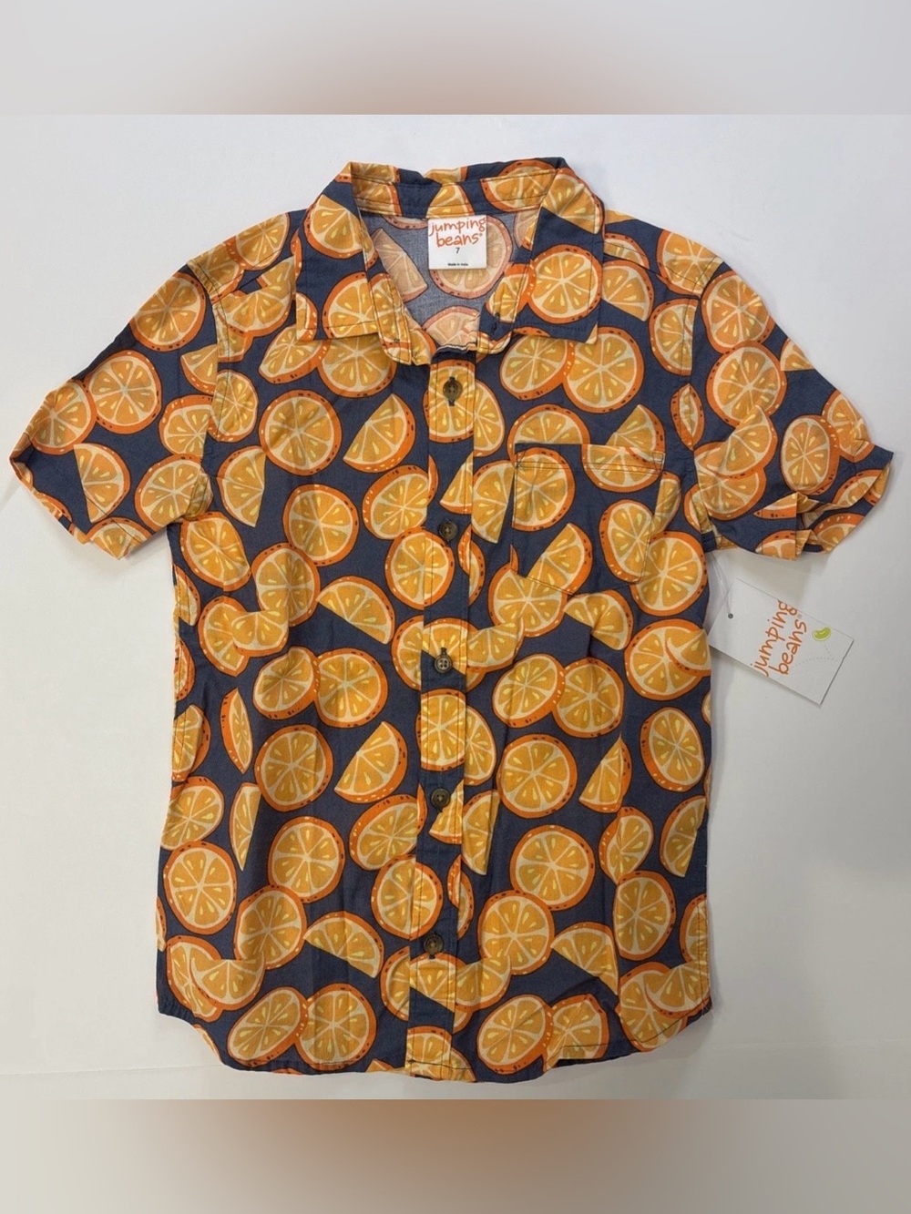 jumping beans Navy Button-Up Shirt with Bright Orange Citrus Print